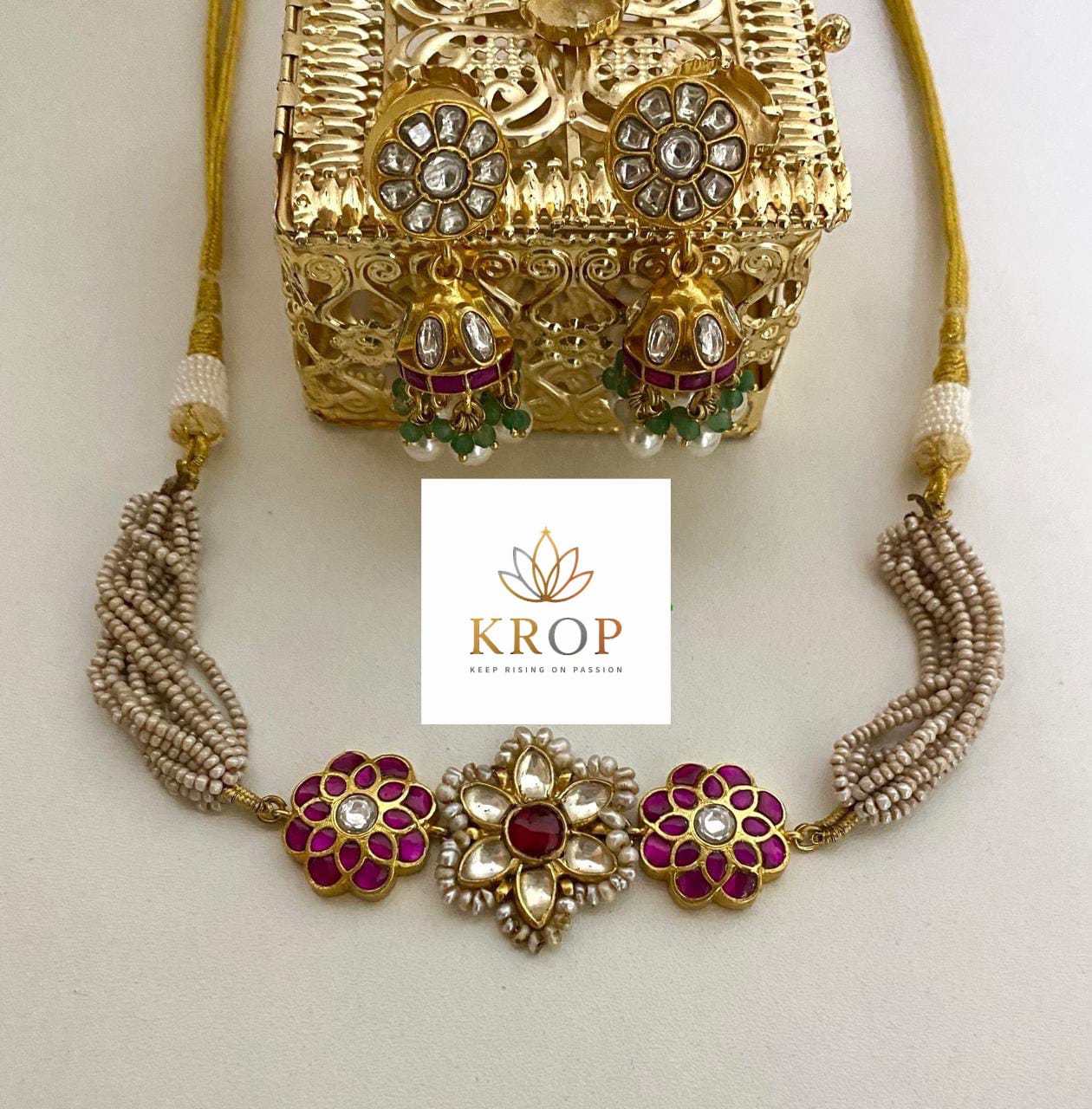 KROP Passion Royal Bloom – 92.5 Silver Kundan Set